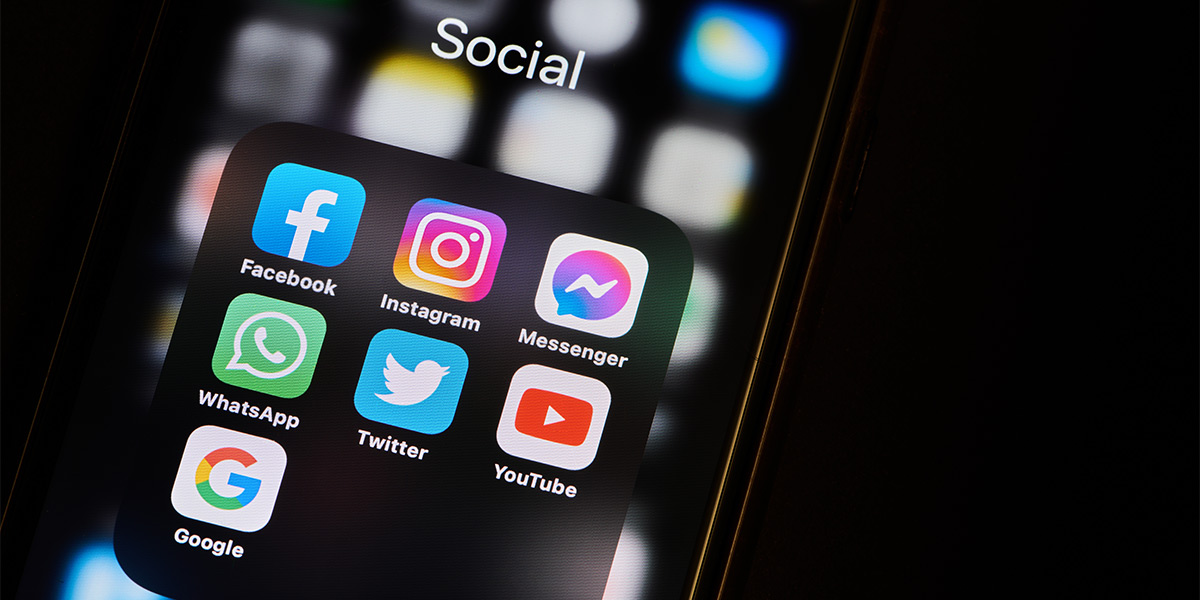 Social media icons showing on mobile screen