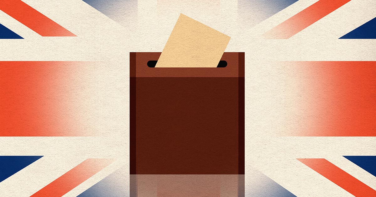 image of union jack behind graphic representation of ballot box