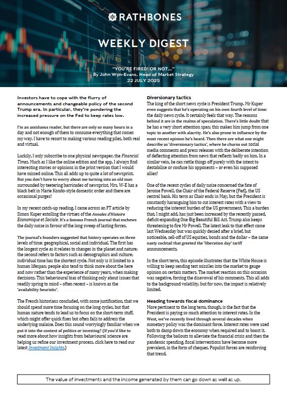 The front page of the Weekly Digest: "You're fired! Or not..."