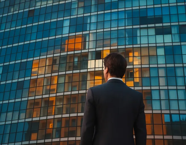 Man looking at building