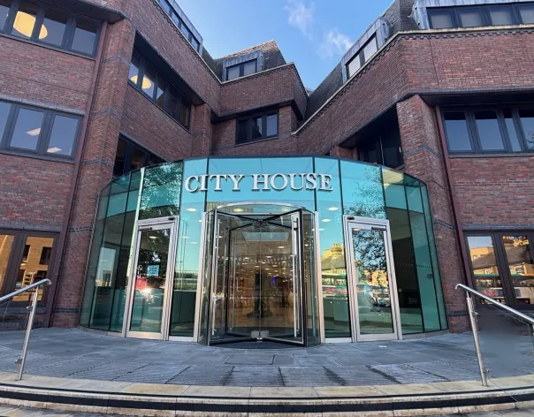 The entrance to Rathbones' Cambridge office in City House