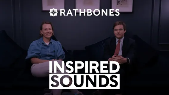 The Inspired Sounds podcast tile, featuring two people talking on the podcast