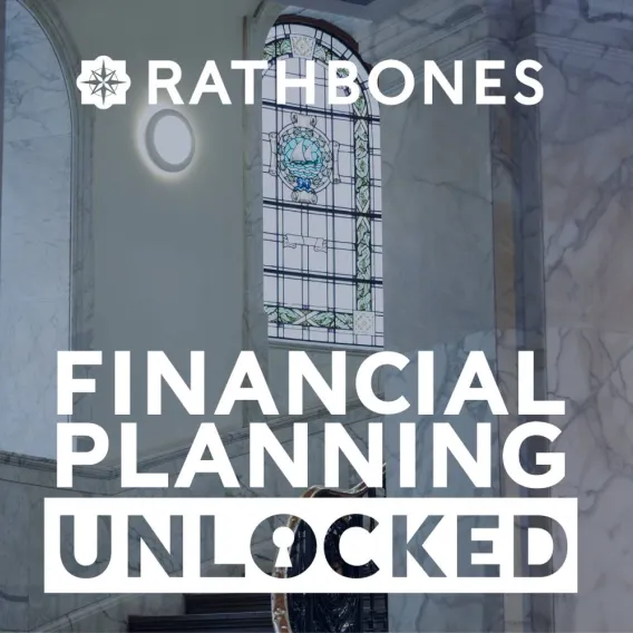 The Financial Planning Unlocked podcast tile, featuring stairs inside a marble building