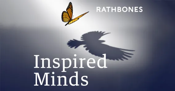 The Inspired MInds podcast tile, featuring a butterfly giving off the shadow of a bird