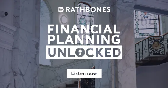 The Financial Planning Unlocked podcast tile, featuring stairs inside a marble building