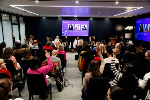 An audience of female founders listen to speakers at the Rathbones Inspire event in January 2026