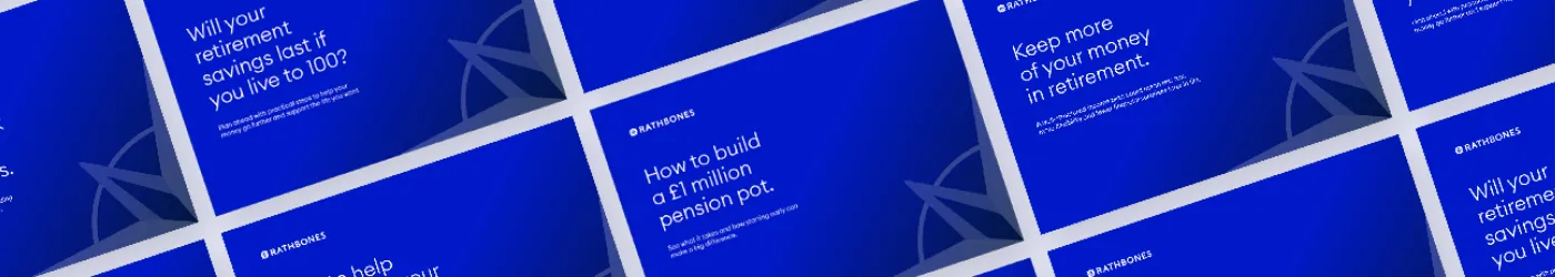 A graphic of the various retirement guides from Rathbones sat next to one another