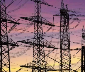 Image of powerlines at sunset