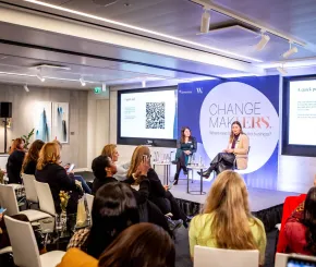 Speakers at a Women's Chapter event at Rathbones have a discussion with their audience