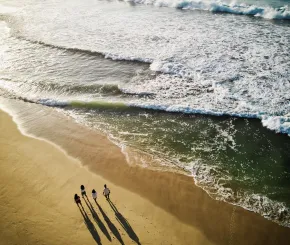 Beach family waves