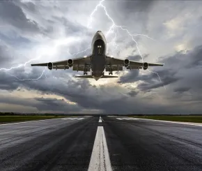 airplane landing in lightning storm