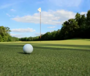 Image of a gold ball on a golf course