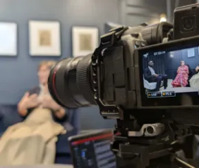 A shot of studio, filming for a retirement planning webinar