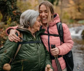 Grandmother and granddaughter hiking