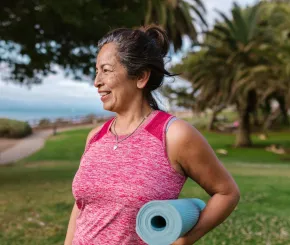 Older woman at yoga class