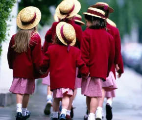 Group of school girls walking