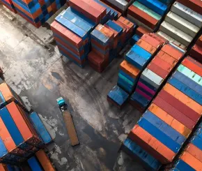 image of shipping containers in a shipping yard from above