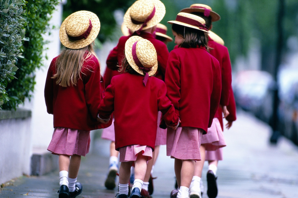 Group of school girls walking