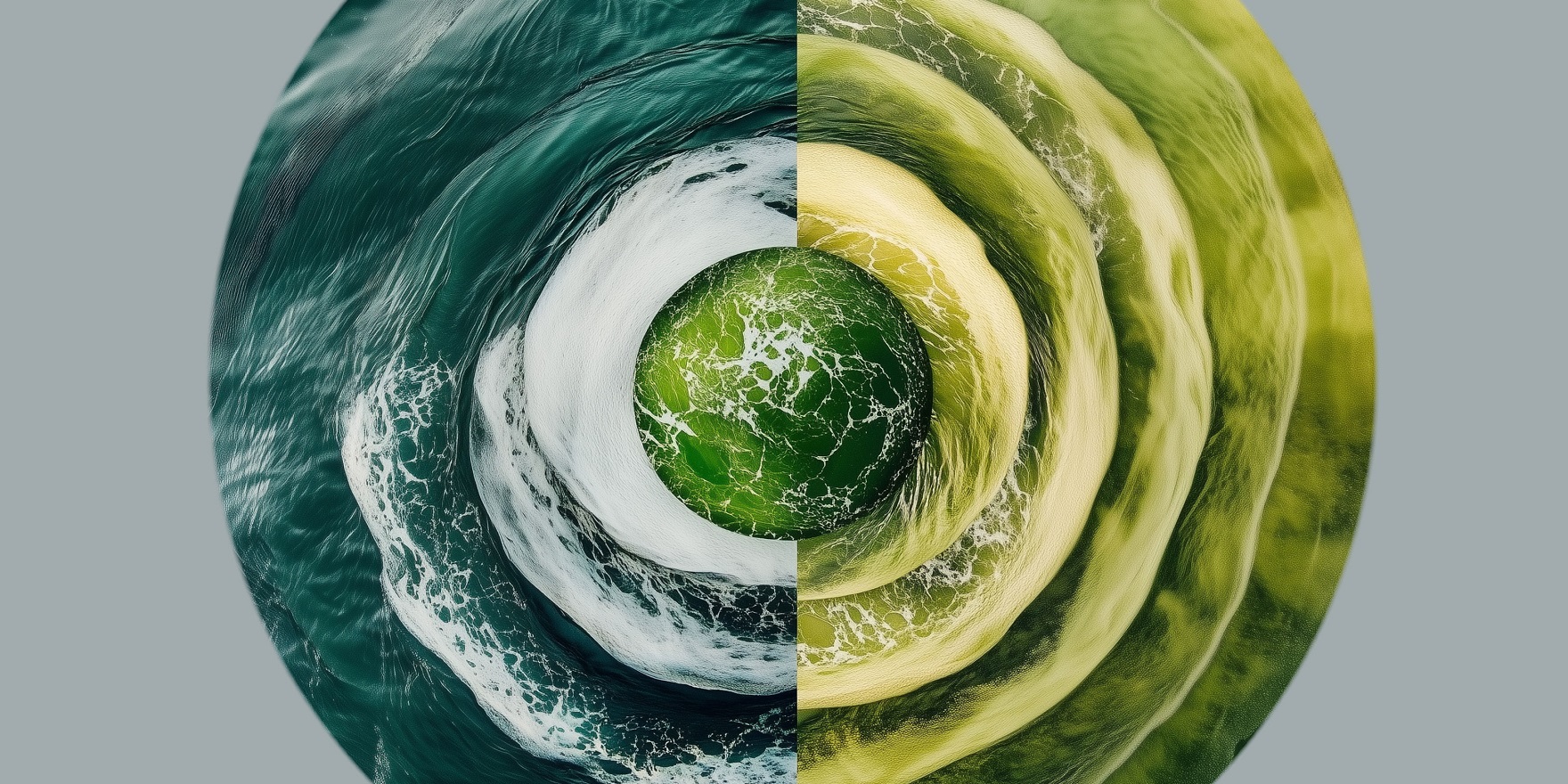 Graphic image of blue and green concentric circles representing the Oceans and Rivers