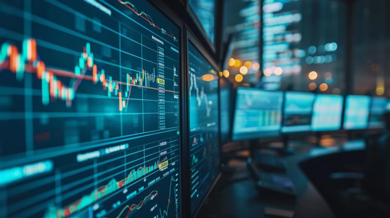 image of computer screen with trading graphs showing market changes